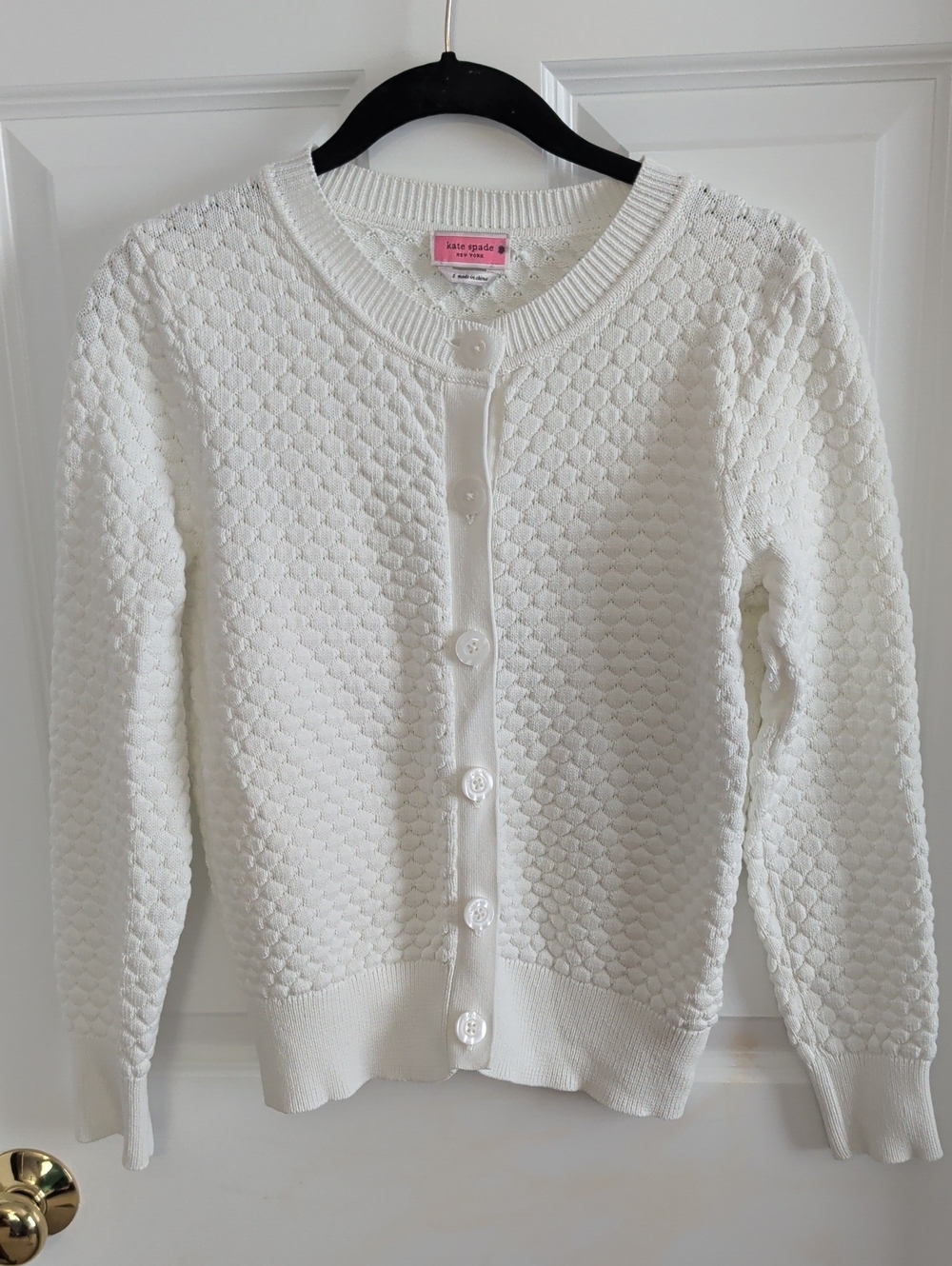 kate spade White Textured Knit Button-Up Cardigan